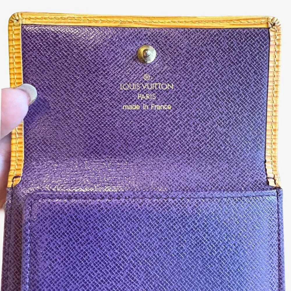 '93 Vintage LV Elise Compact Trifold Wallet in Yellow Epi + Purple Taiga Leather